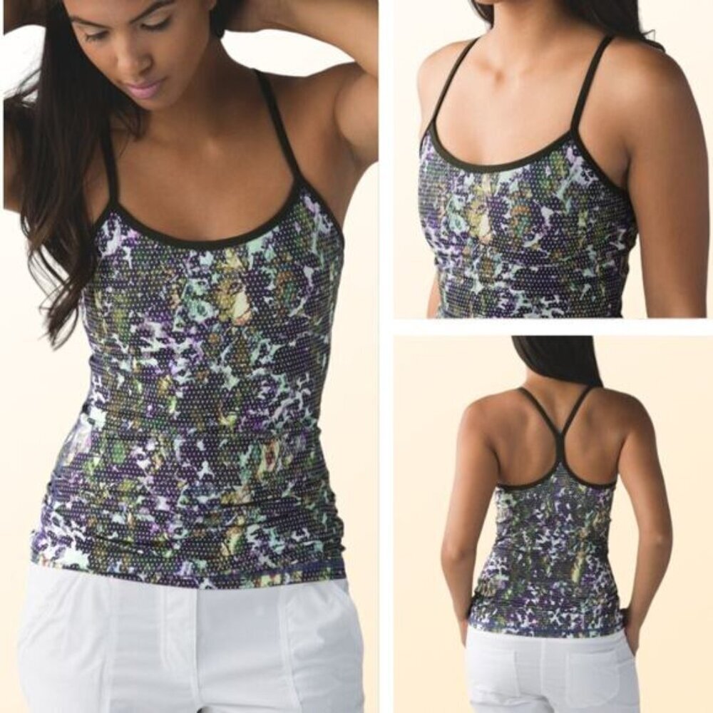 LULULEMON Power Y Tank Sz 4 Floral Sport White Multi